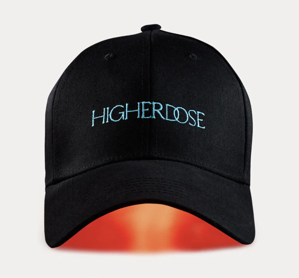 A picture of the black HigherDose red light cap against a white background