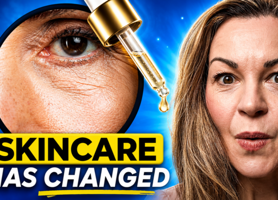A shocked looking Clare Johnston pictured next to the words Skincare Has Changed