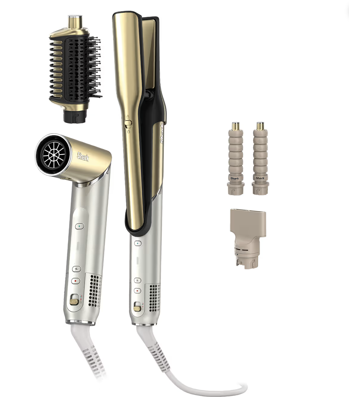 Clockwise from bottom left, the dryer, Glossi brush, Silki straighteners, Coanda curlers and stye concentrator